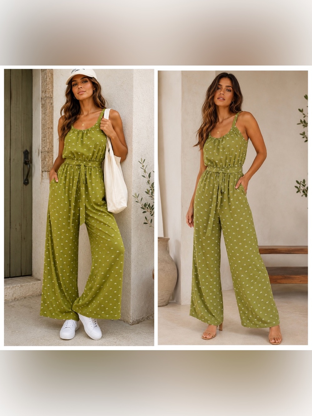 🫒 NWT! Market & Spruce Olive Green Wide-Leg Jumpsuit with Tie Waist